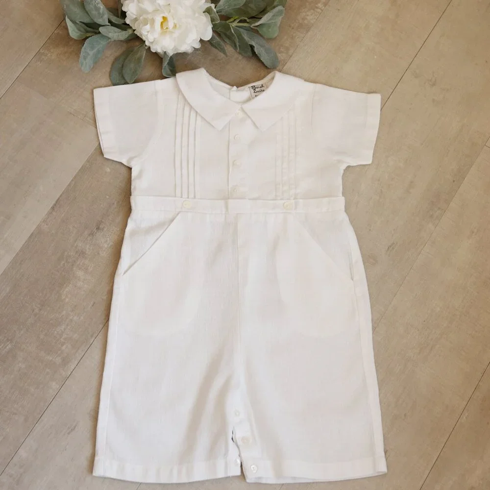 White Linen Dressy Romper & Hat Boutique Boy Special Occasion 3/6 Month New